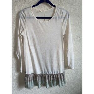 Easel Linen Ruffle Hem Mini Shift Dress Tunic Long Sleeve Shirt Prairie M lagen